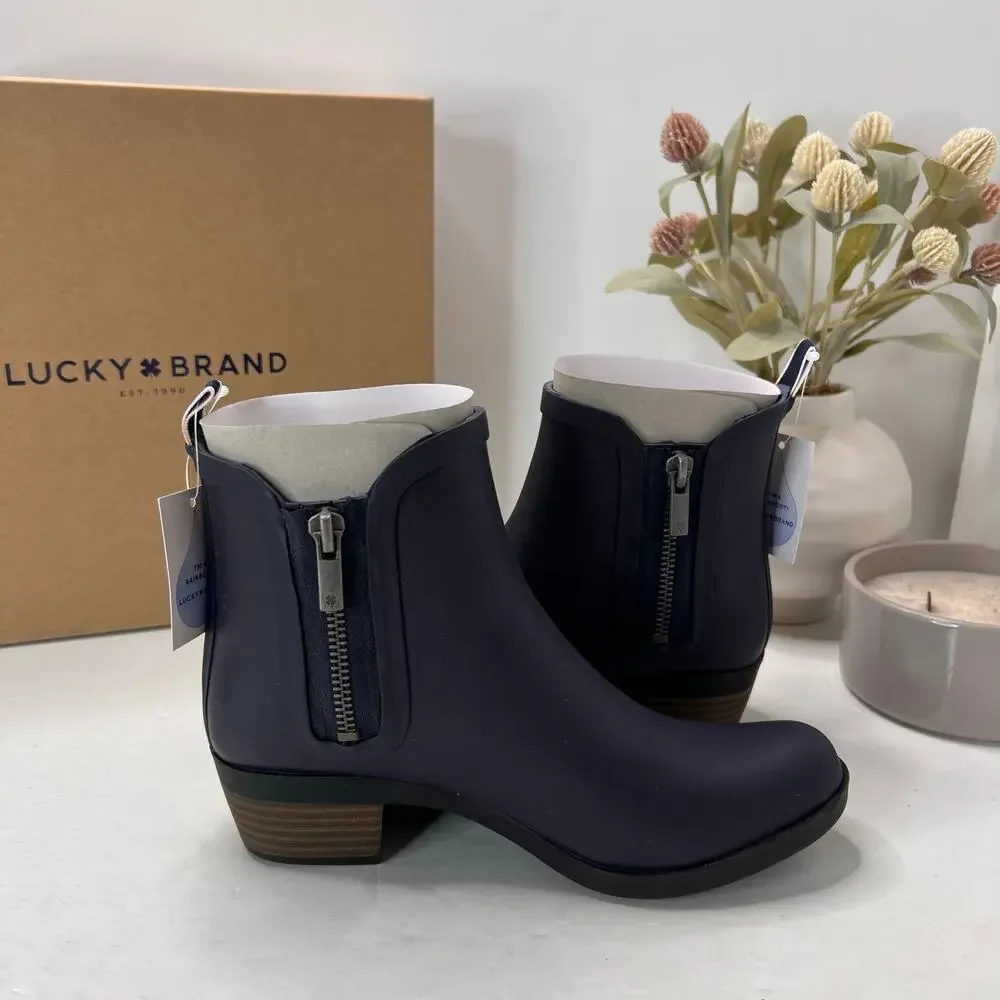 Lucky Brand Baselh2o Indigo Rubber Rain Booties Ankle High Peacoat Women 5M NWB